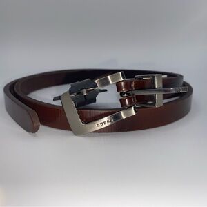 Vintage GUESS Leather Belt Sz L in Tobacco 1/2” Wide Silver Tone Buckle NWT